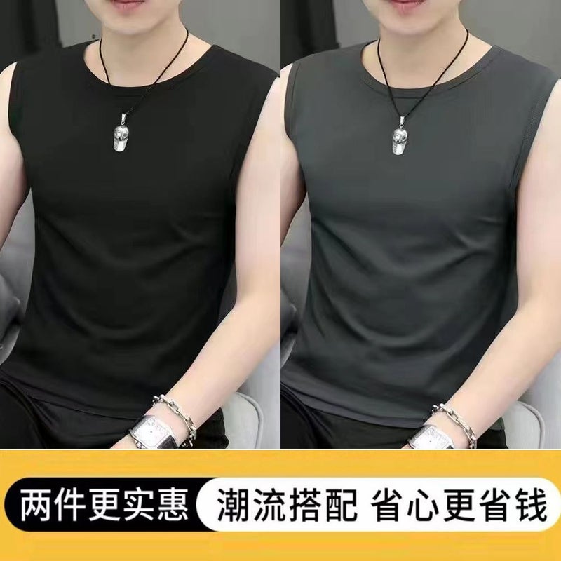 Modal Sports Vest Men'S Summer Fashion Brand Ins Ice Silk Style Fitness Sleeveless Waistcoat T-Shirt V-Neck Base Shirt - Image 5